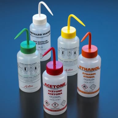 Wash bottle, Methanol, 500mL, LDPE,multi-lingual,vent,green, GHS Labeled