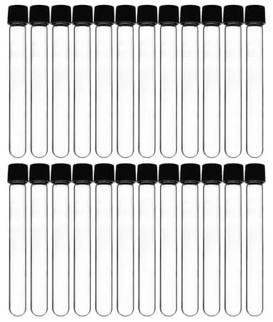Test Tubes, 15ml - Bakelite Screw Cap with Rubber Liner - Borosilicate 3.3 Glass - 4.9" x 0.6" - Round Bottom - Leak Proof, 24PK