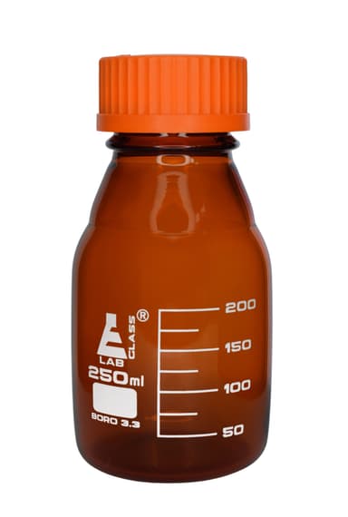 250ml Amber Reagent Bottle with Screw Cap and 50ml Graduations