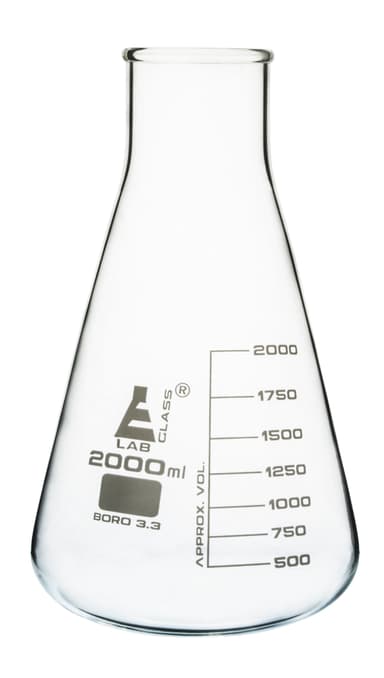 Erlenmeyer Flask, 2000ml - Borosilicate Glass - Wide Neck, Conical Shape - White Graduations