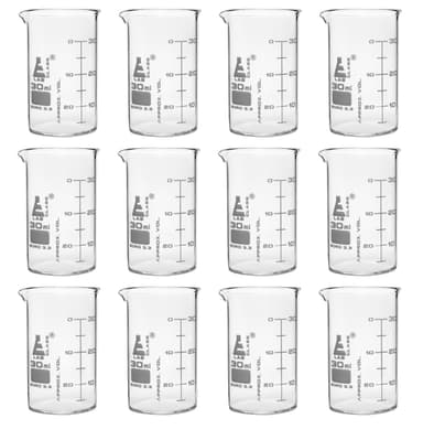 Beaker, 30ml - ASTM - Low Form with Spout - Dual Scale, White Graduations - Borosilicate 3.3 Glass