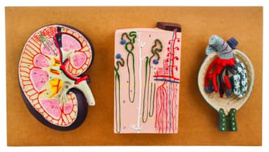 Human Model Kidney Section, Nephrons & Blood Vessels & Kidney Glomerulus
