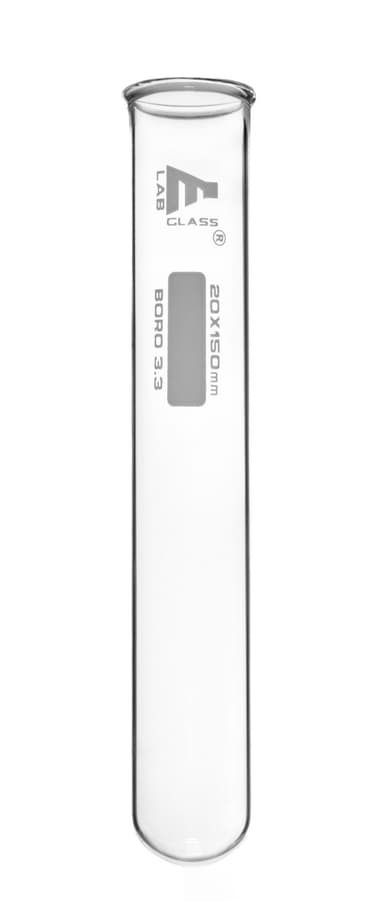 32PK Test Tubes, 30ml - White Specifications on Tube - Borosilicate 3.3 Glass - 1.2mm Thick Walls, Beaded Rim - Superior Heat & Chemical Durability - 5.9" Tall, 0.8" Diameter