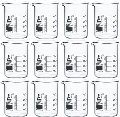 12 Pack Beakers, 50ml - Borosilicate Glass, Low form - 10ml Graduations