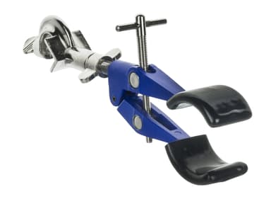 2 Prong, Vinyl Coated, Burette, Flask, Beaker Clamp on Swivel Bosshead - 4.25" Max Opening - Bosshead fits up to 18mm Rods - Zinc Alloy Clamp - Research, Industrial Laboratory Grade