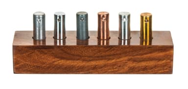 6pc Specific Heat Metal Cylinders Set - Copper, Lead, Brass, Zinc, Iron & Aluminum - Includes Wooden Storage Block - For Specific Heat, Specific Gravity & Density Experimentation