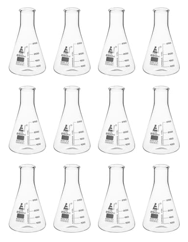 Case of 12 - 250mL Erlenmeyer (Conical) Flasks, Glass - Premium Borosilicate 3.3