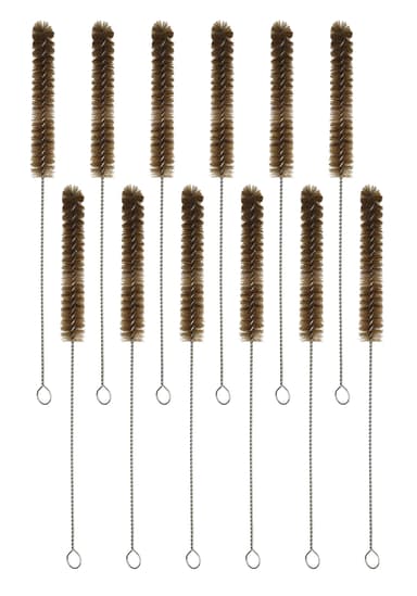 12PK Bristle Cleaning Brushes with Fan-Shaped Ends, 9.25" - Twisted Stainless Steel Wire Handle - Ideal for 0.3" - 0.5" Tubes, Bottles, Cylinders, Flasks, Straws
