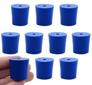 10PK Neoprene Stoppers, 1 Hole - ASTM - Size: #5 - 23mm Bottom, 27mm Top, 25mm Length - Suitable for use with Petroleum, Oils & Most Inorganic Acids and Bases