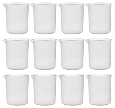 12PK Plastic Beakers, 1000ml - Polypropylene Plastic - Raised Graduations, Tapered Spout - Euro Design