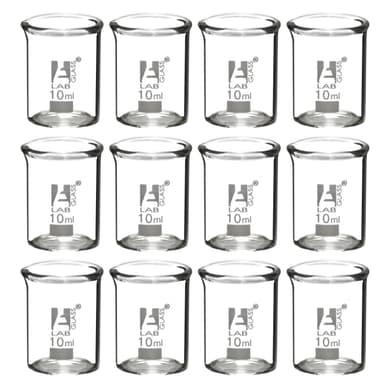 12PK Beakers, 10ml - Griffin Style, Low Form with Spout - Ungraduated - Borosilicate 3.3 Glass