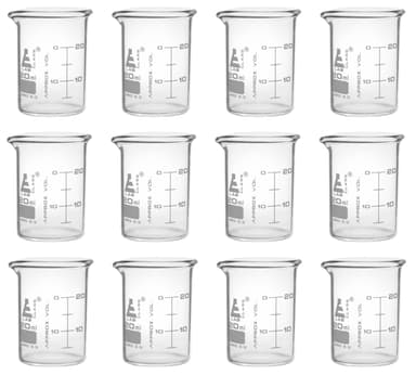 Beaker, 20ml - ASTM - Low Form with Spout - Dual Scale, White Graduations - Borosilicate 3.3 Glass