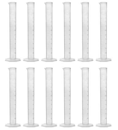 Pack of 12 Measuring Cylinders, 100ml - Class B Tolerance - Octagonal Base - Polypropylene Plastic - Industrial Quality, Autoclavable
