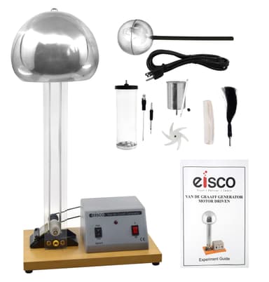 Van De Graaff Generator, Motor Driven - 120/240V, 50/60Hz - Includes Assembled Base with DC Motor, Power Cord, Discharge Wand, & Accessories - 22" Tall